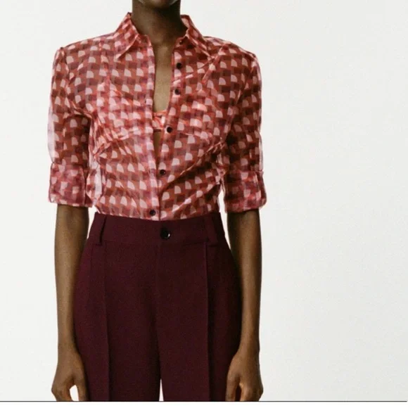 Zara Printed Organza Blouse Small - Picture 2 of 10